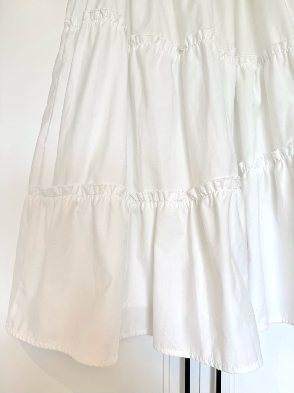 White Cotton Tiered Midi Skirt with Lining - Picture 4 of 8